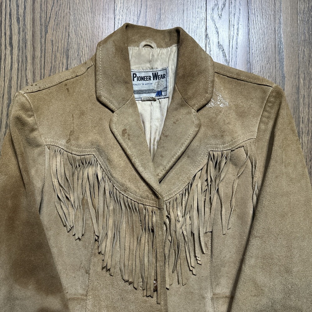 Pioneer Wear Suede Leather Fringe Jacket Vintage Western Ladies SZ 12 COWGIRL - Picture 2 of 16